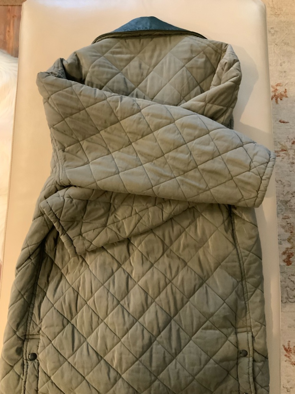 Vintage Burberry Quilted Sage Puffer Nova Check Jacket with Dark Green Collar - Picture 6 of 7